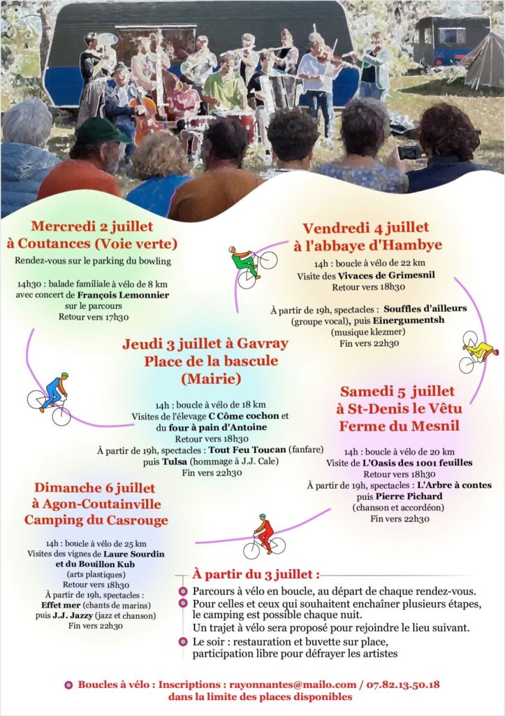 Programme détaillé du festival les Rayonnantes. Descriptions des étapes du 2 au 6 juillet.